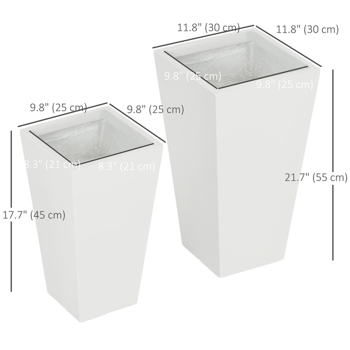 Outsunny Set of 2 Tall Planters with Drainage Holes, 22" / 18" Outdoor Flower Pots for Patio, Yard, Garden, Grey