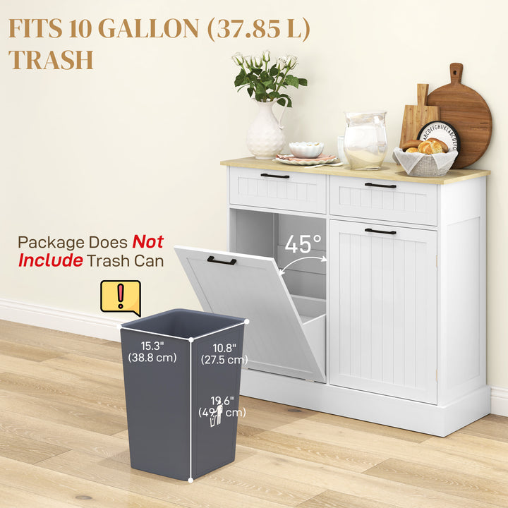 HOMCOM Hidden Garbage Bin Cabinet, Tilt Out Trash Cabinet w/ 2 Drawers, Freestanding Kitchen Island for Laundry, Black