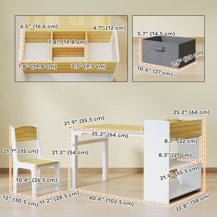 Qaba Kids Table and Chairs Set, Toddler Art Table and Chair Set with Paper Roll, Storage Shelves and Drawers, Grey