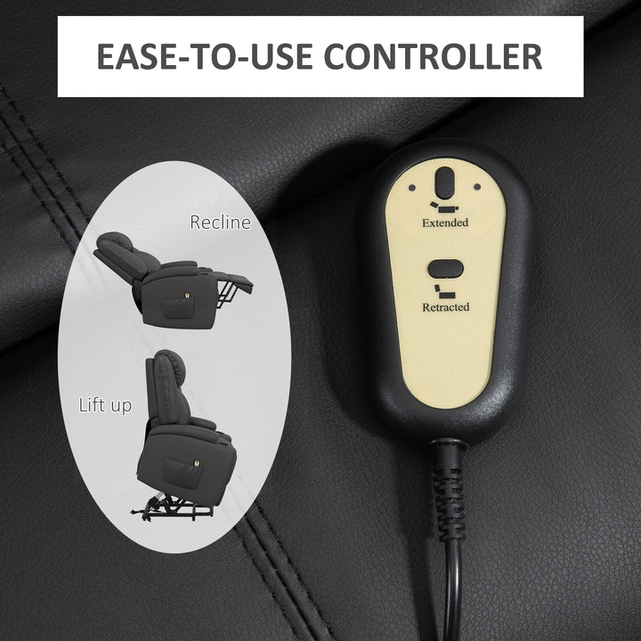 HOMCOM Power Lift Recliner Chair for Elderly, PU Leather Lift Chair with Footrest, Remote Control, Side Pockets and Cup Holders, Reclining Sofa for Living Room, Black