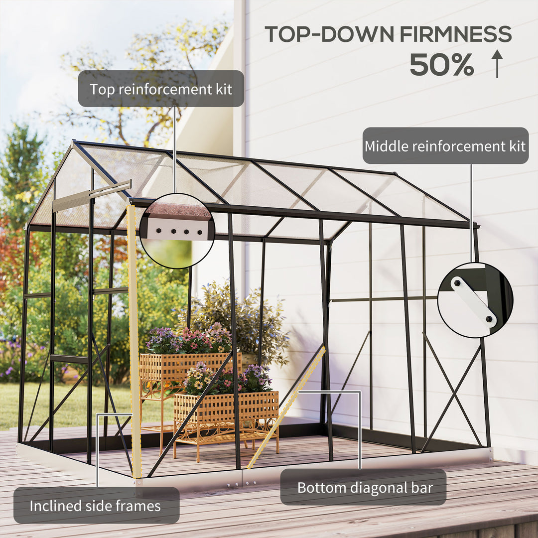 Outsunny 6' x 8' Walk-in Polycarbonate Greenhouse Aluminium Green House with Sliding Door, 5-Level Roof Vent, Rain Gutter