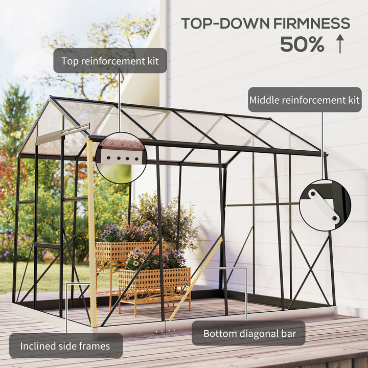Outsunny 6' x 8' Walk-in Polycarbonate Greenhouse Aluminium Green House with Sliding Door, 5-Level Roof Vent, Rain Gutter
