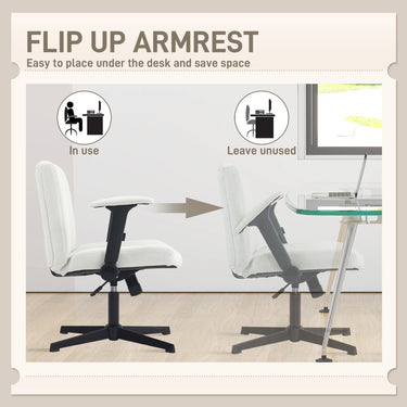 HOMCOM Criss Cross Chair with Flip-up Armrests, Wide Office Chair with Adjustable Height, Tilting, No Wheels, Beige