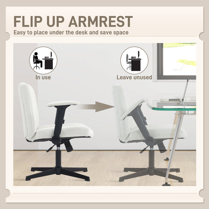 HOMCOM Criss Cross Chair with Flip-up Armrests, Wide Office Chair with Adjustable Height, Tilting, No Wheels, Beige