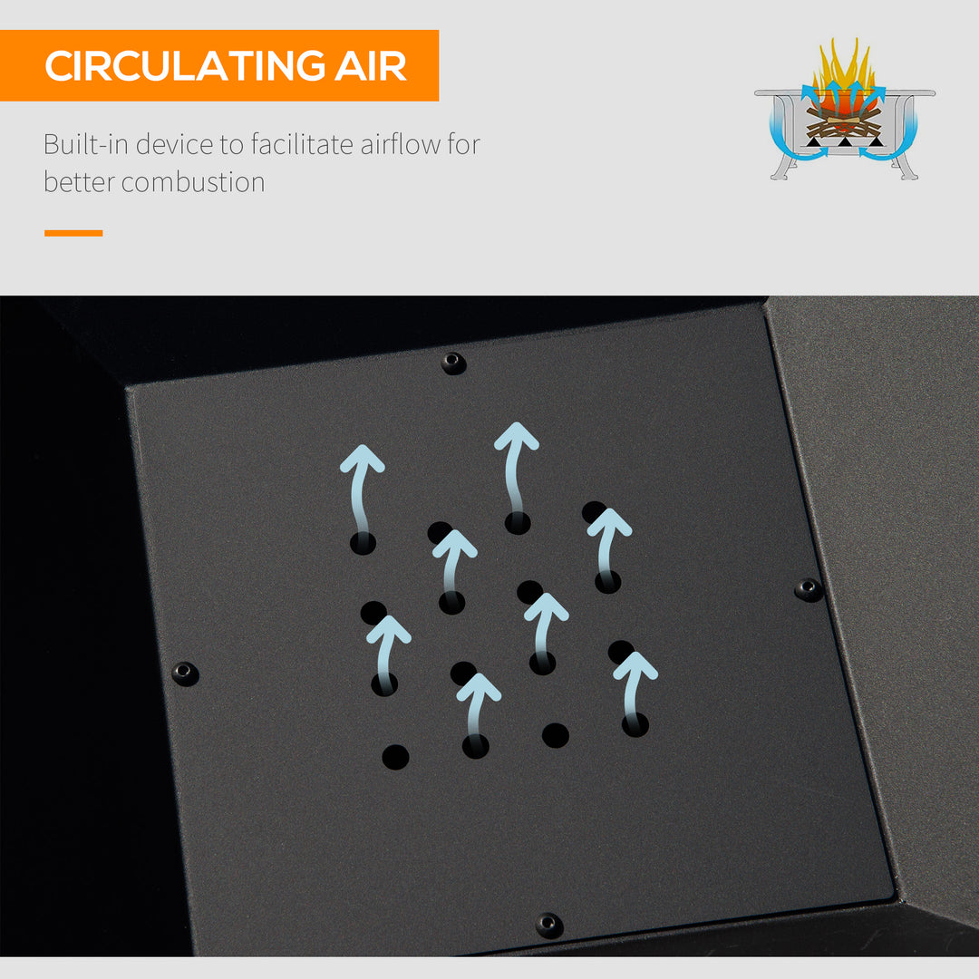 Outsunny Wood Burning Portable Fire Pit, Outdoor Firepit with Cooking BBQ Grill, Spark Screen, Poker for Backyard, Black