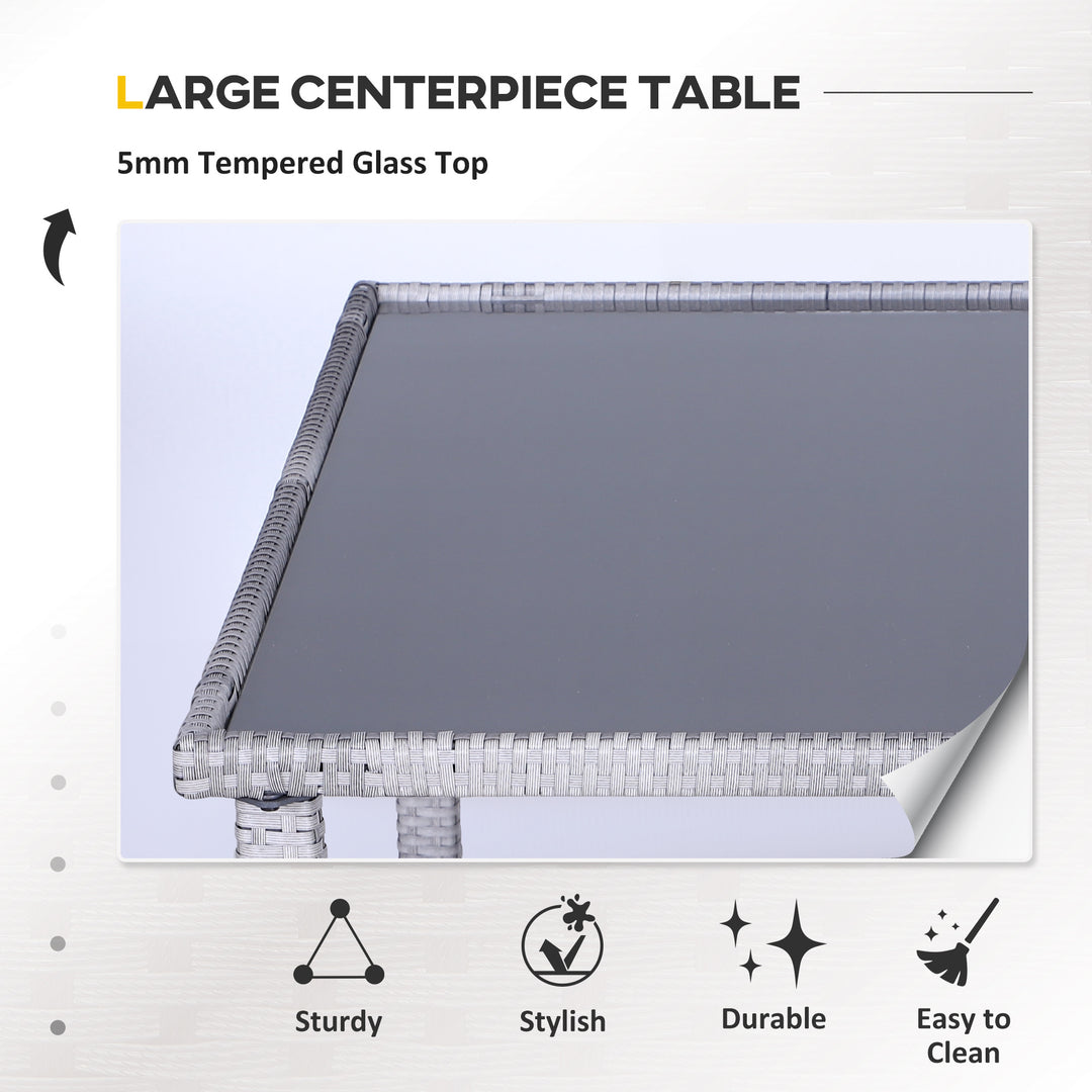 Outsunny 5 Pieces Wicker Patio Conversation Dining Furniture Set with Cushions, Table and Ottomans, Bright Blue