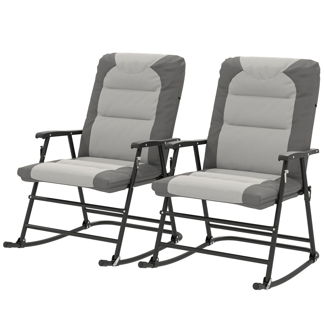 Outsunny Folding Rocking Chair Set of 2 Padded Rockers with Armrest, Navy Blue