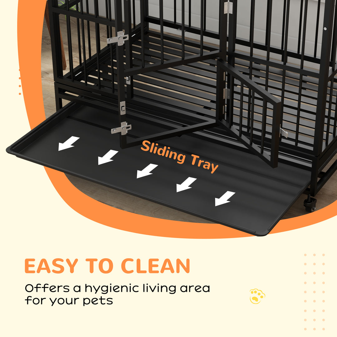 PawHut 49" Heavy Duty Dog Crate with Removable Tray, Doors, Openable Roof, for Large and Extra Large Dogs, Black