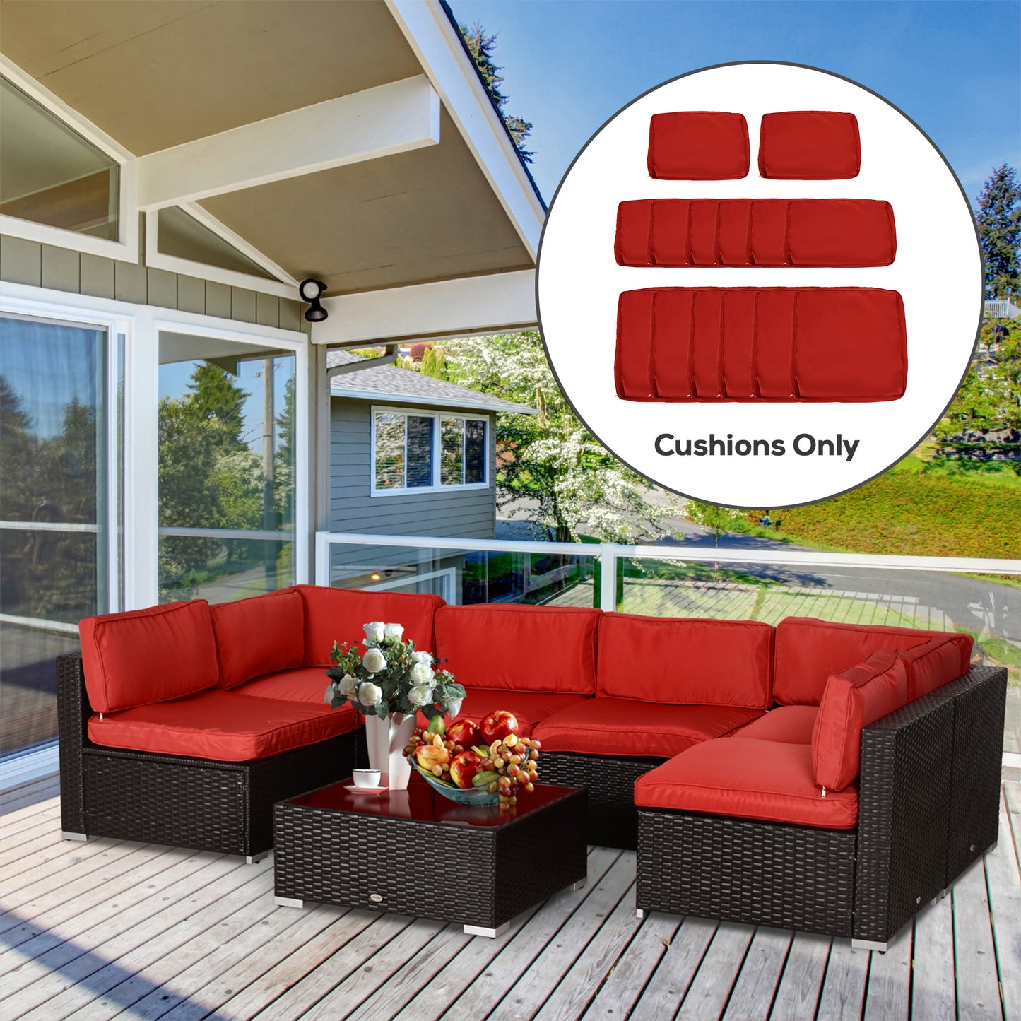 Outsunny Outdoor 14pc Patio Rattan Sofa Set Cushion Polyester Cover Replacement Set - No Cushion Included Beige | Aosom Canada