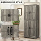 HOMCOM Farmhouse Kitchen Pantry Cabinet, Kitchen Cabinet with Barn Doors, Adjustable Shelves and Door Racks, Distressed Grey