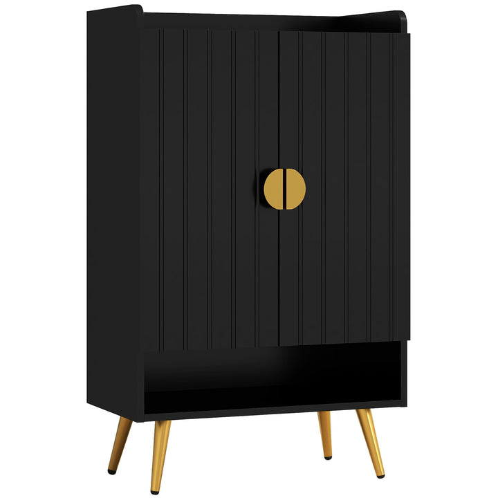 HOMCOM Entryway Shoe Storage Cabinet, Narrow Shoe Cabinet with Adjustable Shelves and Open Shelf for 15 Pairs of Shoes, Grey