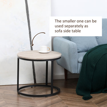 HOMCOM Nesting Coffee Tables Set of 2, Round Coffee Table with Metal Frame, Living Room Tables, Grey Wood Grain