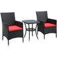 Outsunny 3 Pieces Wicker Patio Furniture Set, Rattan Bistro Set with Glass Top Coffee Table and Cushions, Outdoor Conversation Set for Garden, Porch, Balcony, Grey