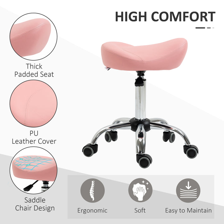 HOMCOM Saddle Stool, Height Adjustable Rolling Salon Chair with PU Leather for Massage, Spa, Clinic, Beauty and Tattoo, White
