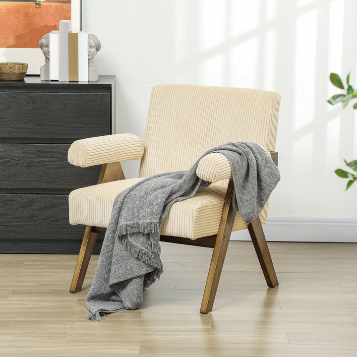 HOMCOM Corduroy Accent Chair Armchair with Wide Seat and Soft Padded Armrests for Reading, Bedroom, Dark Grey