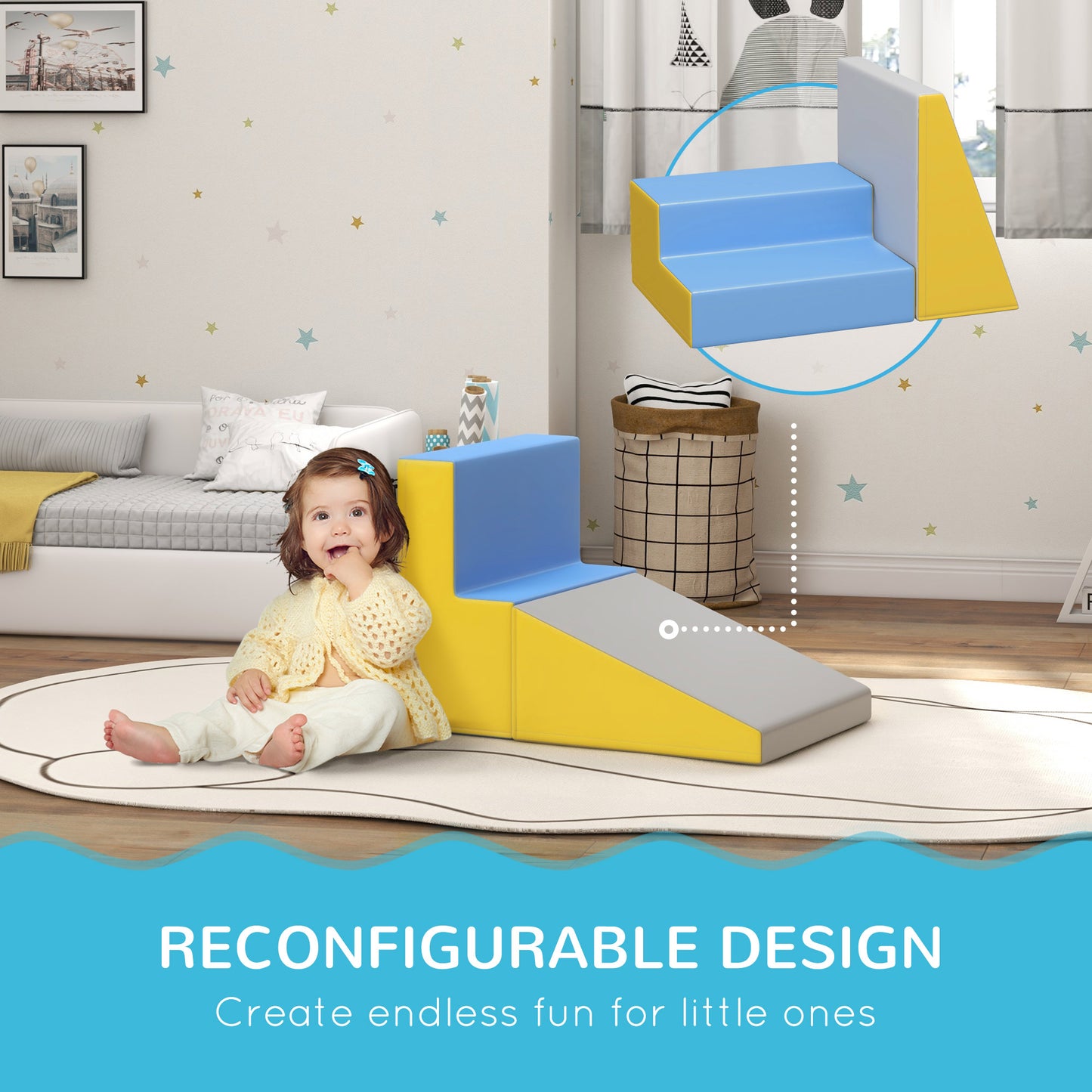 Soozier 2-Piece Climb and Crawl Activity Soft Play Set, Secure Foam Blocks Playset for Toddler Preschooler Babies Indoor, Activity Structure Play Equipment, Multi-colour