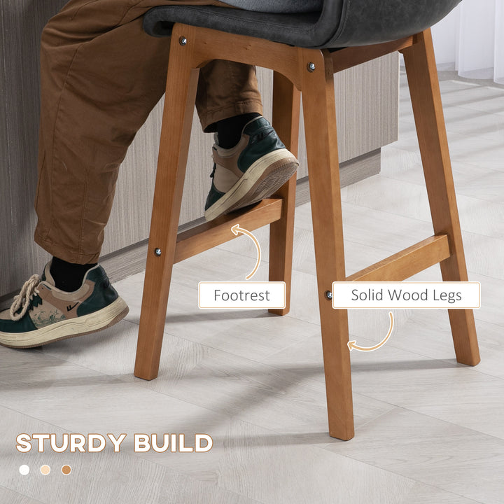 HOMCOM Modern Bar Stools Set of 2, Counter Height Bar Chair with PU Leather Wooden Frame Padding Seats for Dining Room Home Bar, Dark Brown