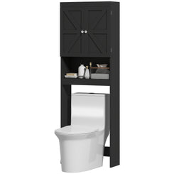HOMCOM Over The Toilet Cabinet, Modern Bathroom Above Toilet Storage with Barn Doors and Open Shelf, Black