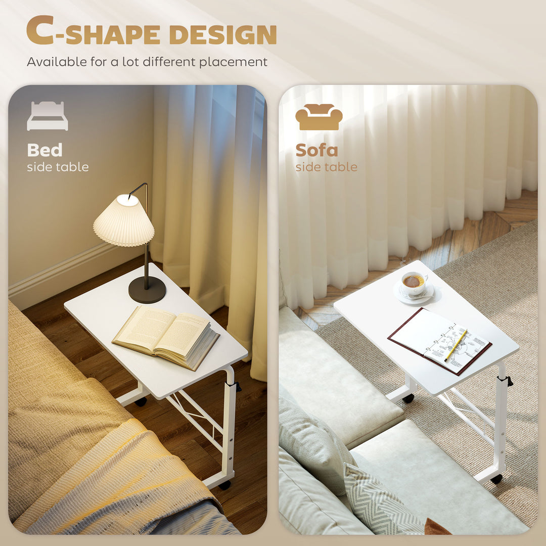 HOMCOM Mobile Standing Desk with Adjustable Height, 23.5 inch Stand Up Desk with Wheels, Natural Wood