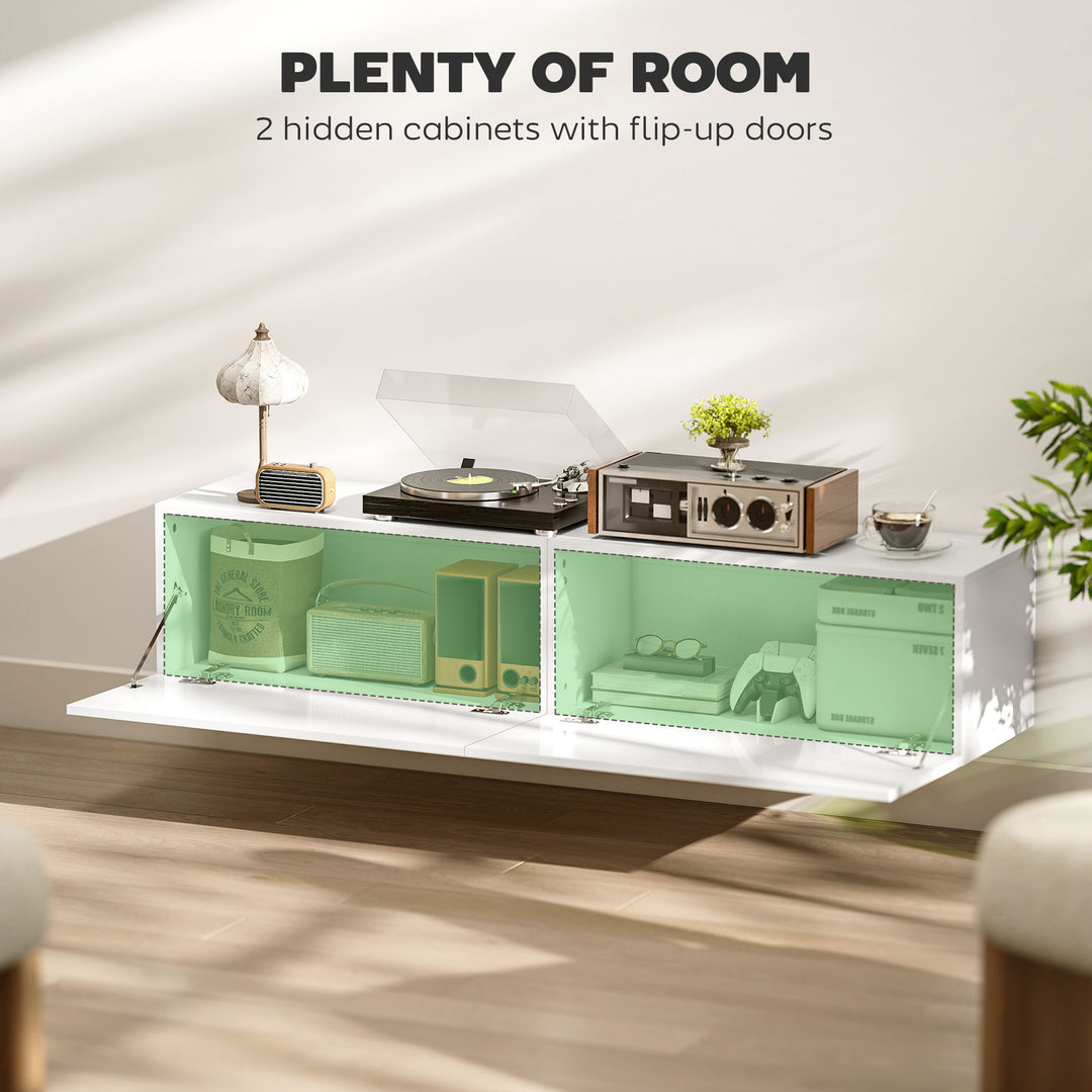 HOMCOM Floating TV Stand with Storage Cupboards for 45, 55, 65in TVs, Wall Mounted TV Console Entertainment Unit, White