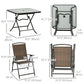 Outsunny 5 Pieces Folding Rattan Patio Table and Chairs for 4 with Umbrella Hole, Tempered Glass Top, Dark Brown