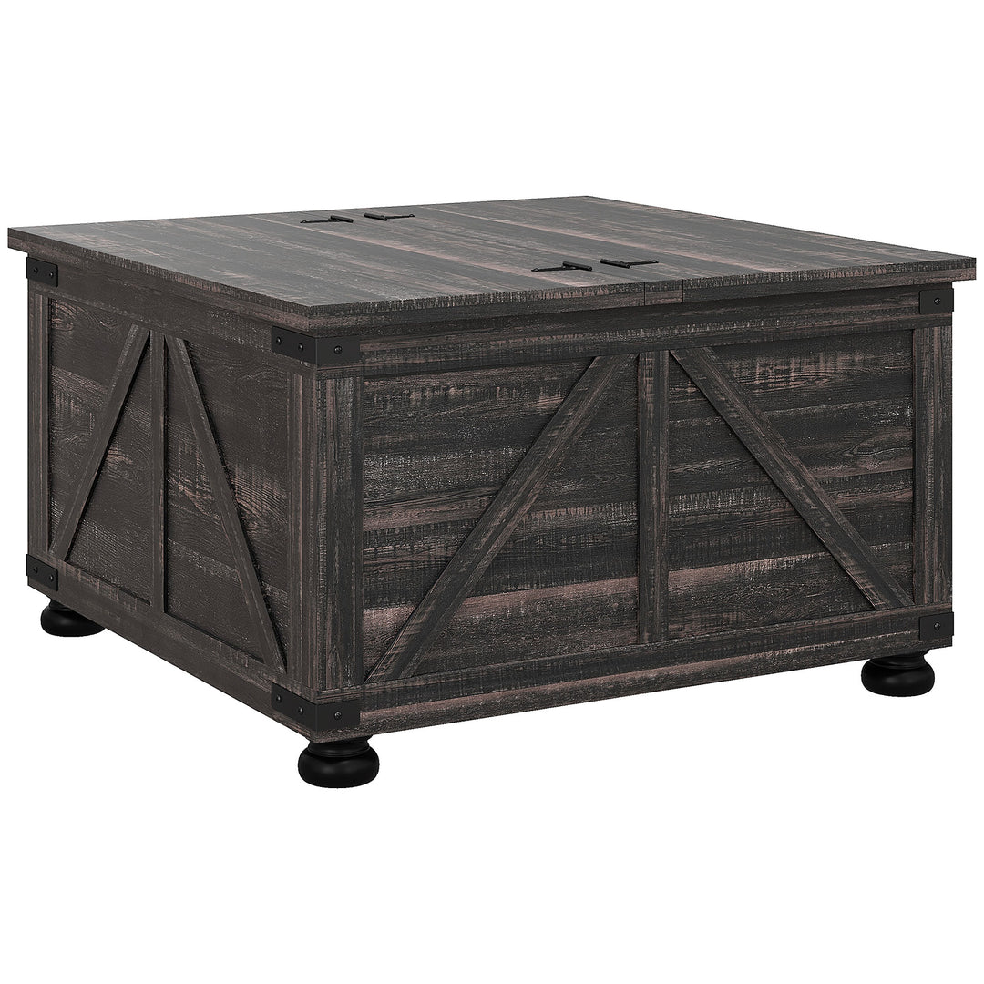 HOMCOM Farmhouse Coffee Table, Square Center Table with Flip-top Lids, Hidden Storage Compartment and Wooden Legs, Oak