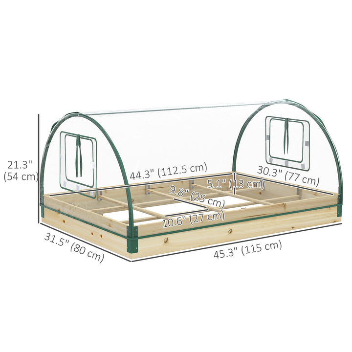 Outsunny 12 Pockets Raised Garden Bed with Greenhouse and Roll Up Windows for Vegetables, Flowers, 4' x 3' x 2', Natural Wood
