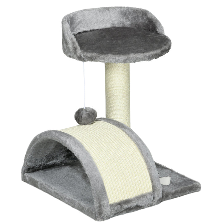 PawHut 17" Cat Scratching Tree Kitty House Kitten Activity Centre Pet Bed Post Furniture with Hanging Toy (Grey)