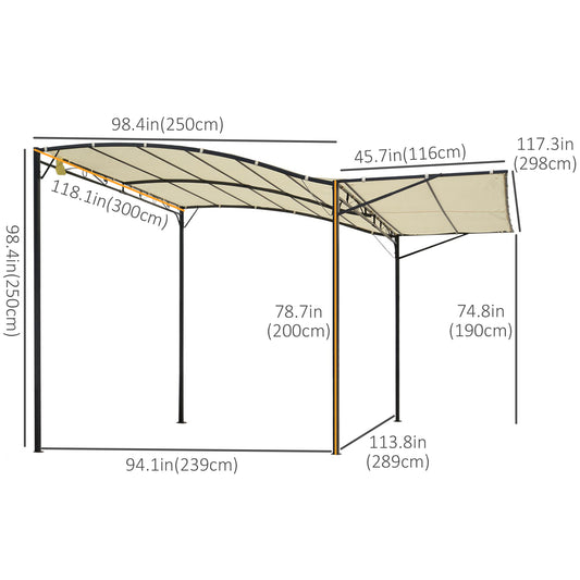 Outsunny 10x8ft Patio Metal Gazebo with Extendable Side Awning Outdoor Shelter Garden Sun Shade Canopy Deck Door Window Awning Cream White