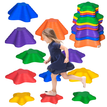 Outsunny 11PCs Larger Size Balance Stepping Stones for Kids with Non-slip Bottom, Stackable Obstacle Course Outdoor Indoor, Play River Rocks with Starfish Style