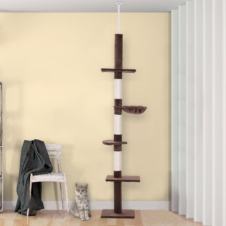 PawHut 8.5ft Cat Climbing Tree 5-Tier Kitty Activity Center with Scratching Post Brown and White