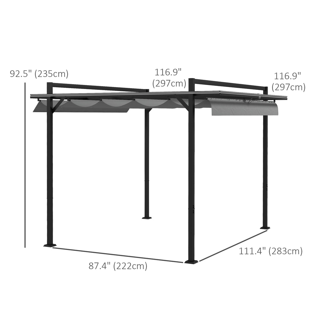Outsunny 10' x 10' Retractable Pergola, Garden Gazebo Shade Shelter, for Grill, Patio, Deck, Dark Grey