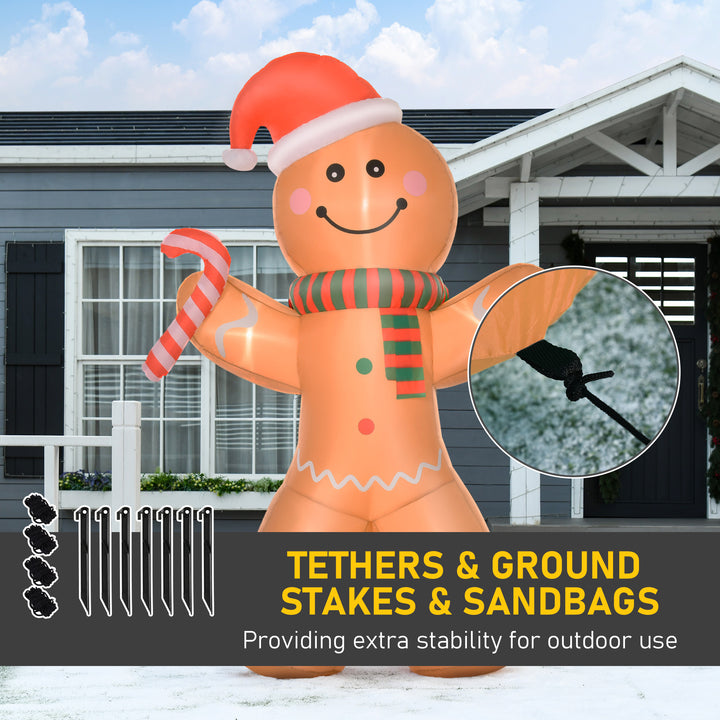 HOMCOM 8ft Christmas Inflatable Gingerbread Man with a Candy Cane, Outdoor Blow-Up Yard Decoration with LED Lights Display