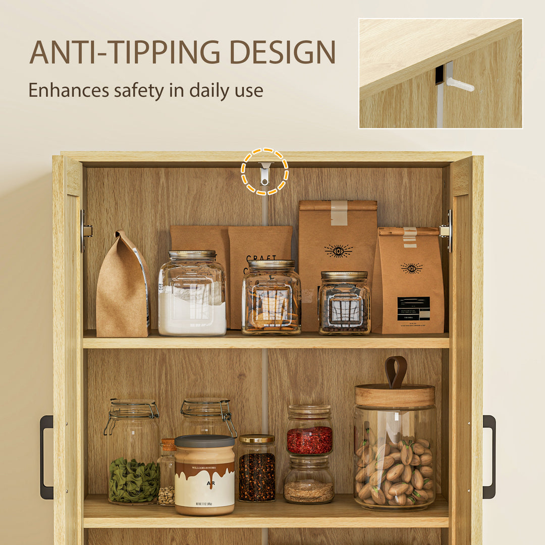 HOMCOM 67" Tall Kitchen Pantry, Freestanding Kitchen Storage Cabinet with 4 Rattan Doors and Adjustable Shelves, White