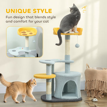 PawHut Cat Tree for Indoor Cats, 31.5 inch Cat Tower with Plush Perch, Platform, Condo, Scratching Post and Toy Ball, Blue