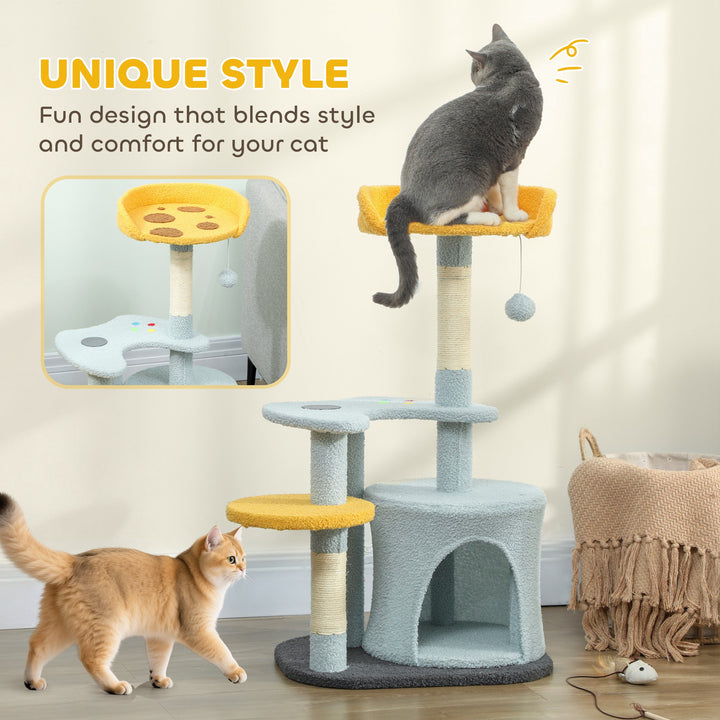 PawHut Cat Tree for Indoor Cats, 31.5 inch Cat Tower with Plush Perch, Platform, Condo, Scratching Post and Toy Ball, Blue