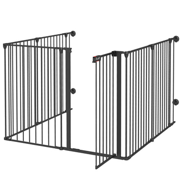 PawHut Dog Playpen DIY Adjustable, Puppy Play Pen Dog Fences Indoor with Automatically Close Lock, Pet Door for Doorway Stair, Fireplace Christmas Tree Barrier, 6-Panel, 35''H