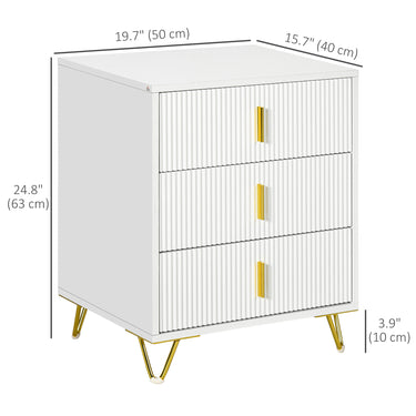 HOMCOM Drawer Chest, 3-Drawer Storage Cabinet Unit with Metal Legs for Living Room, 19.7"x15.7"x24.8", White