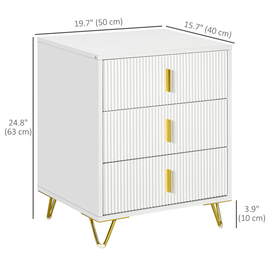 HOMCOM Drawer Chest, 3-Drawer Storage Cabinet Unit with Metal Legs for Living Room, 19.7"x15.7"x24.8", White