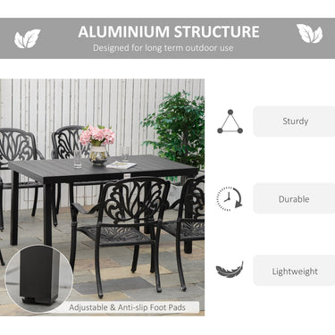 Outsunny Aluminum Outdoor Dining Table for 6, Patio Rectangular Table, 55" L x 35.5" W x 29.25" H, Black