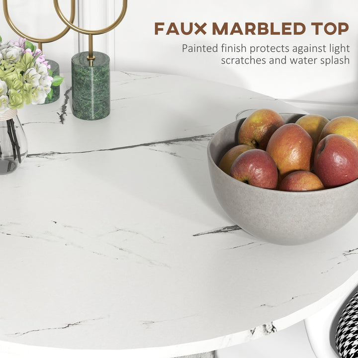 HOMCOM Round Dining Table, Modern Dining Room Table with Faux Marble Top, Steel Base, Space Saving Small Kitchen Table, Black