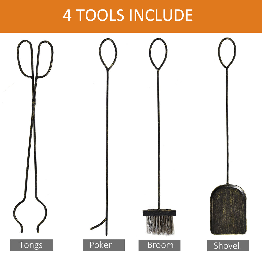 Outsunny 2-Layer Heavy Duty Firewood Rack Wood Log Fireplace Stacker  w/ 4 Tools, Black and Gold