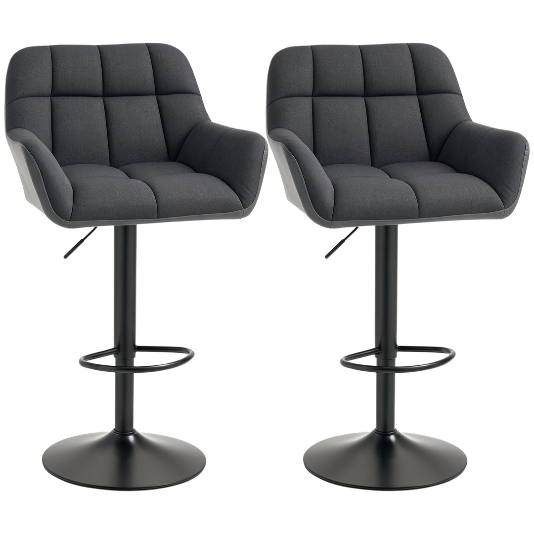 HOMCOM Swivel Barstools Set of 2 Adjustable Bar Stools with Footrest Armrests and PU Leather Back for Dining Room Black, Grey