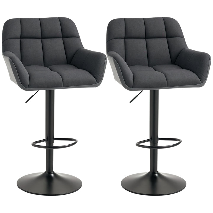 HOMCOM Swivel Barstools Set of 2 Adjustable Bar Stools with Footrest Armrests and PU Leather Back for Dining Room Black, Grey