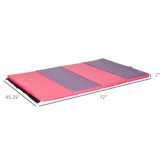 Soozier 4'x6'x2'' Folding Gymnastics Tumbling Mat, Exercise Mat  with Carrying Handles for Yoga, MMA, Martial Arts, Stretching, Core Workouts, Pink and Purple