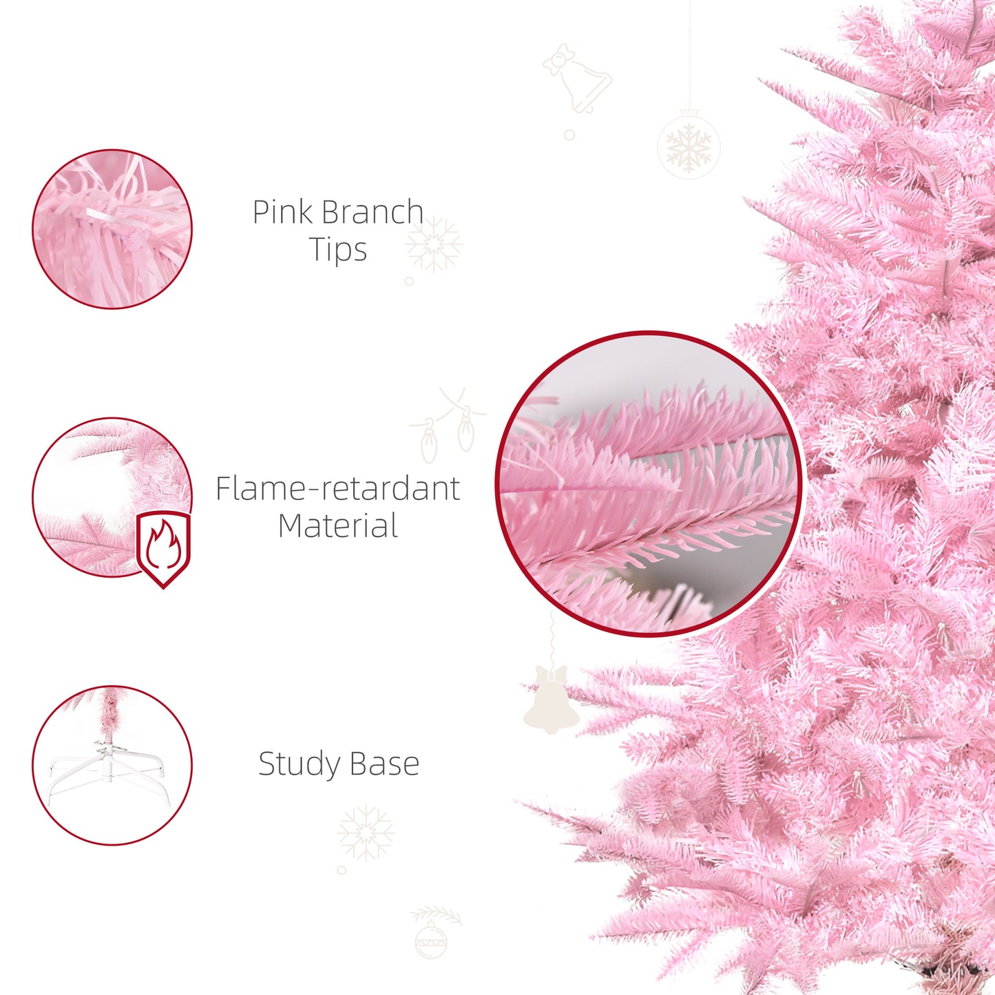 HOMCOM 5FT Artificial Christmas Tree Holiday Xmas Tree Decoration with Automatic Open for Home Party, Pink