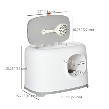 PawHut Cat Litter Box with Anti-Sand Tunnel, Scoop, Open Top, Odor Control & Easy to Clean, White