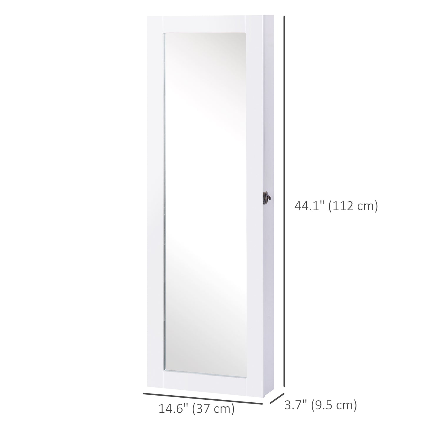 HOMCOM White Mirrored Jewelry Cabinet Hanging Wall Mount Real Glass Mirror Locked, White