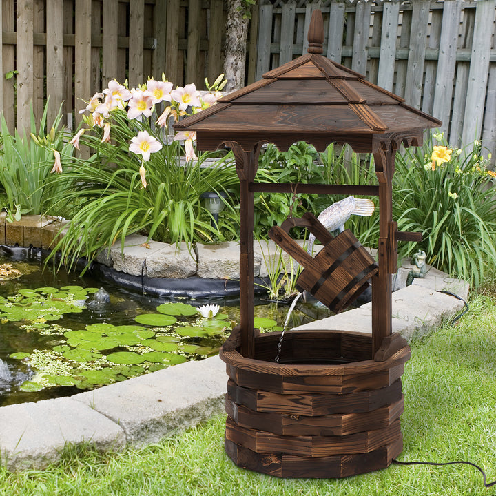 Outsunny Outdoor Waterfall Fountain w/ Pump Natural Wood Wishing Well Garden Decor, 22.5x22.5x47.25