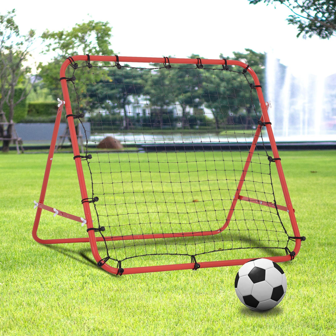 HOMCOM Volleyball Rebounder Net Football Training Aid Kickback Target Play Red